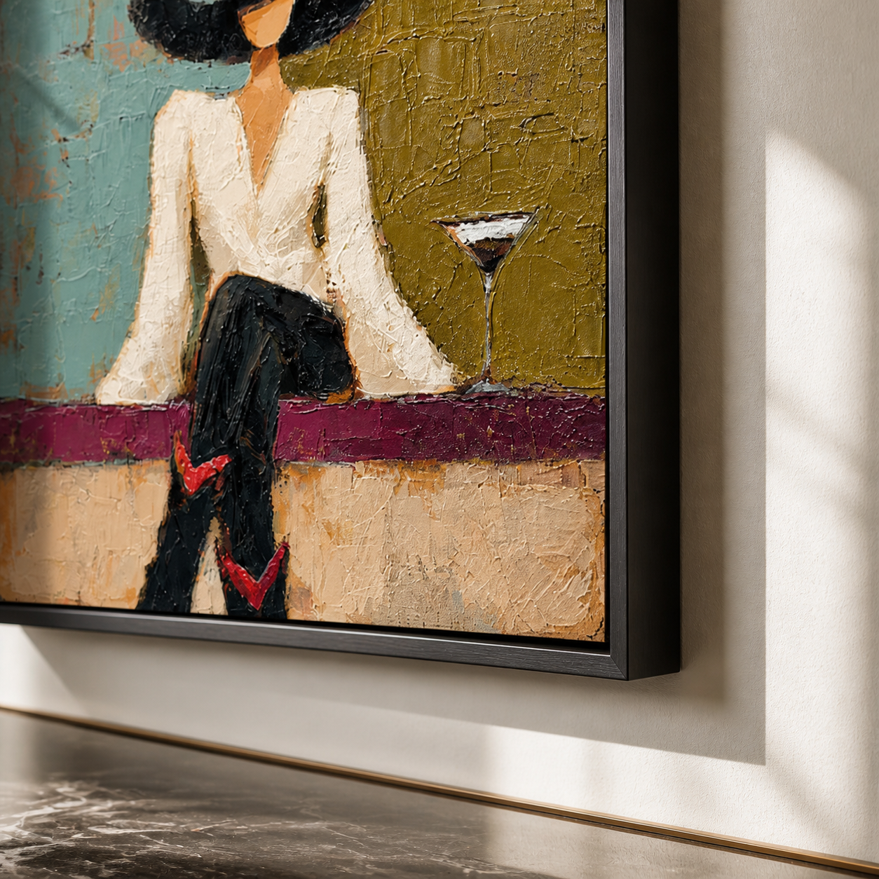 Golden Hour Lounge - Chic Lady in Black Hat with Cocktail