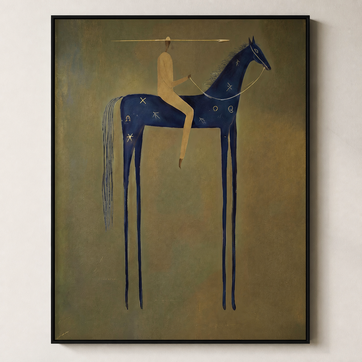 Crimson Sunset Strides - Tall Black Horse & Picador Painting