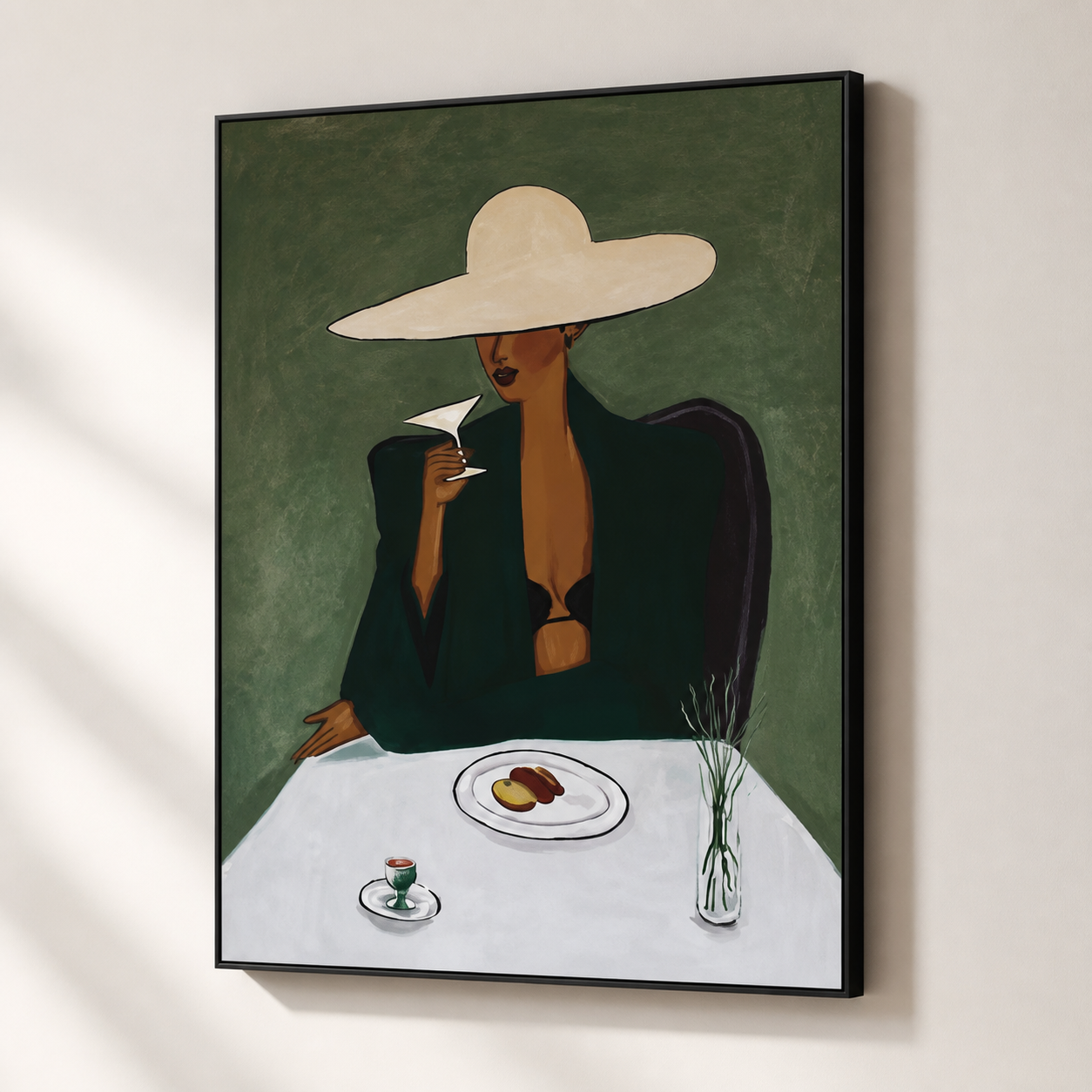Evening Solitude - Elegant Woman with Wide Hat Painting