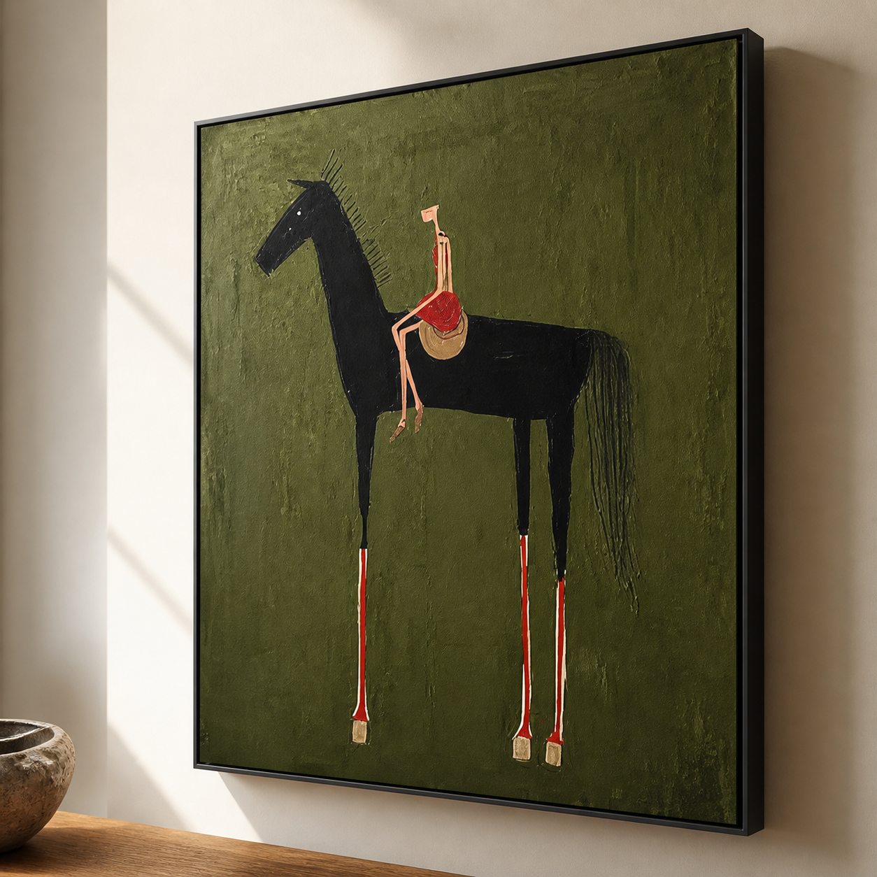 Crimson Sunset Strides - Tall Black Horse & Picador Painting