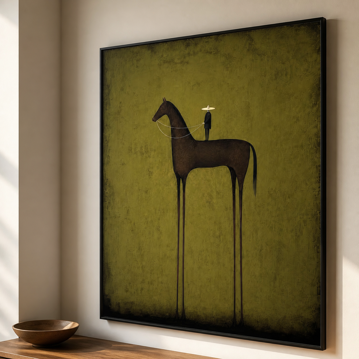 The Lone Sentinel - Minimalist Dark Horse & Rider Canvas