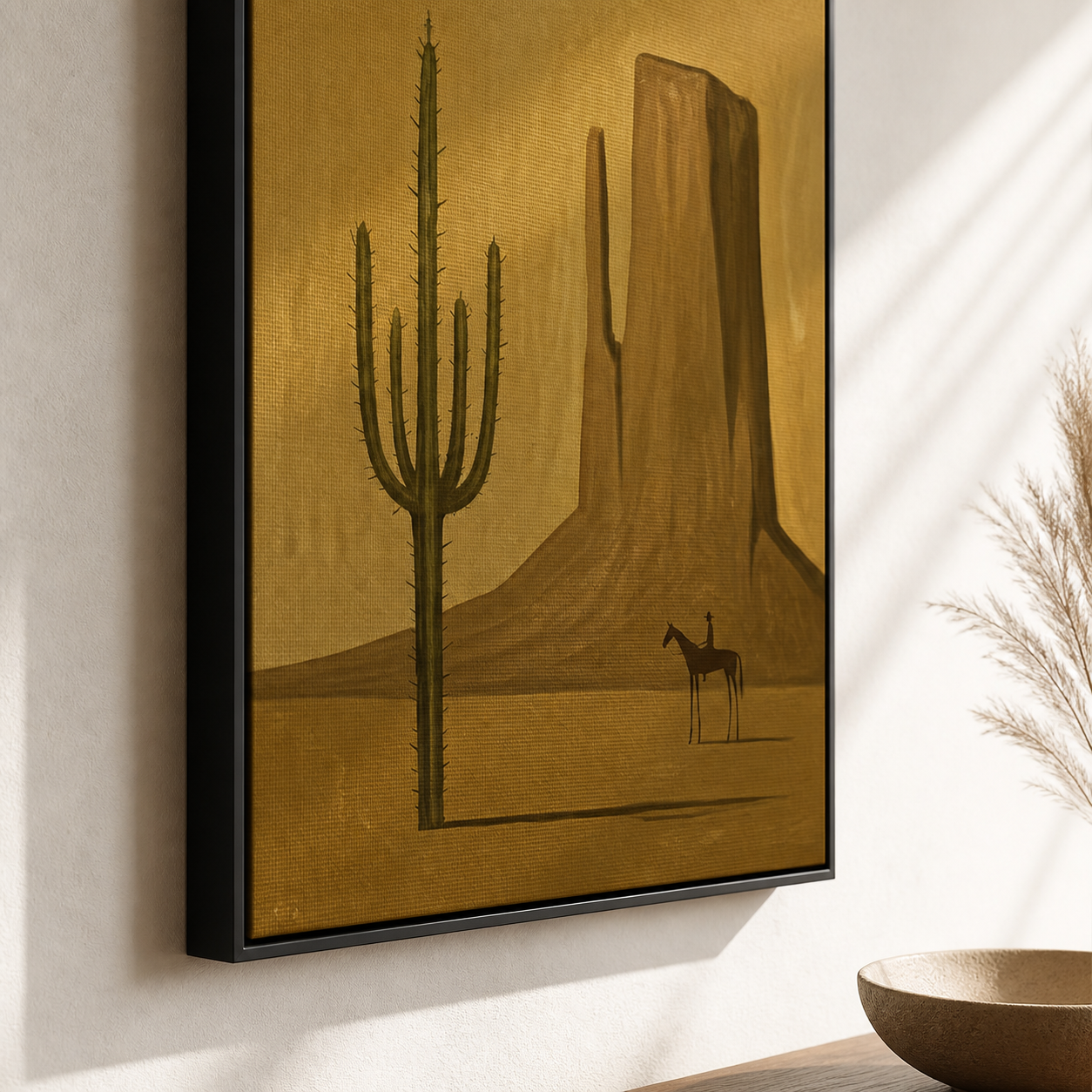 Saguaro Silence - Monument Valley & Horse Silhouette Painting