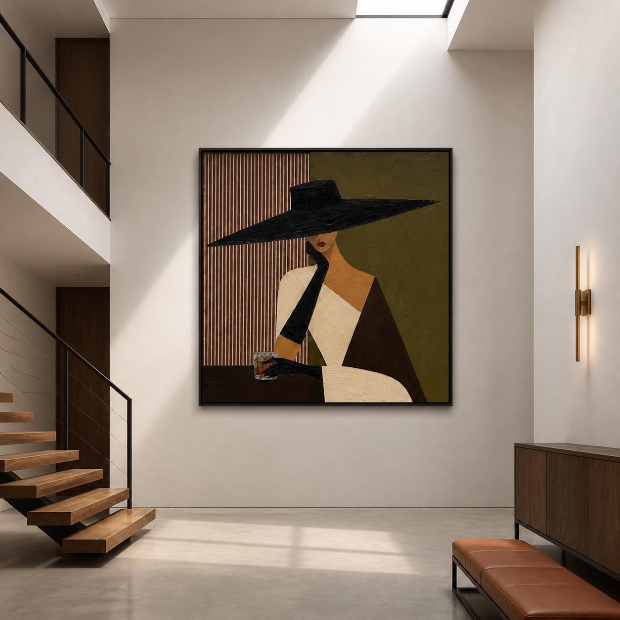 Midnight Lounge - Vintage Black Hat & Whiskey Lady Canvas Painting