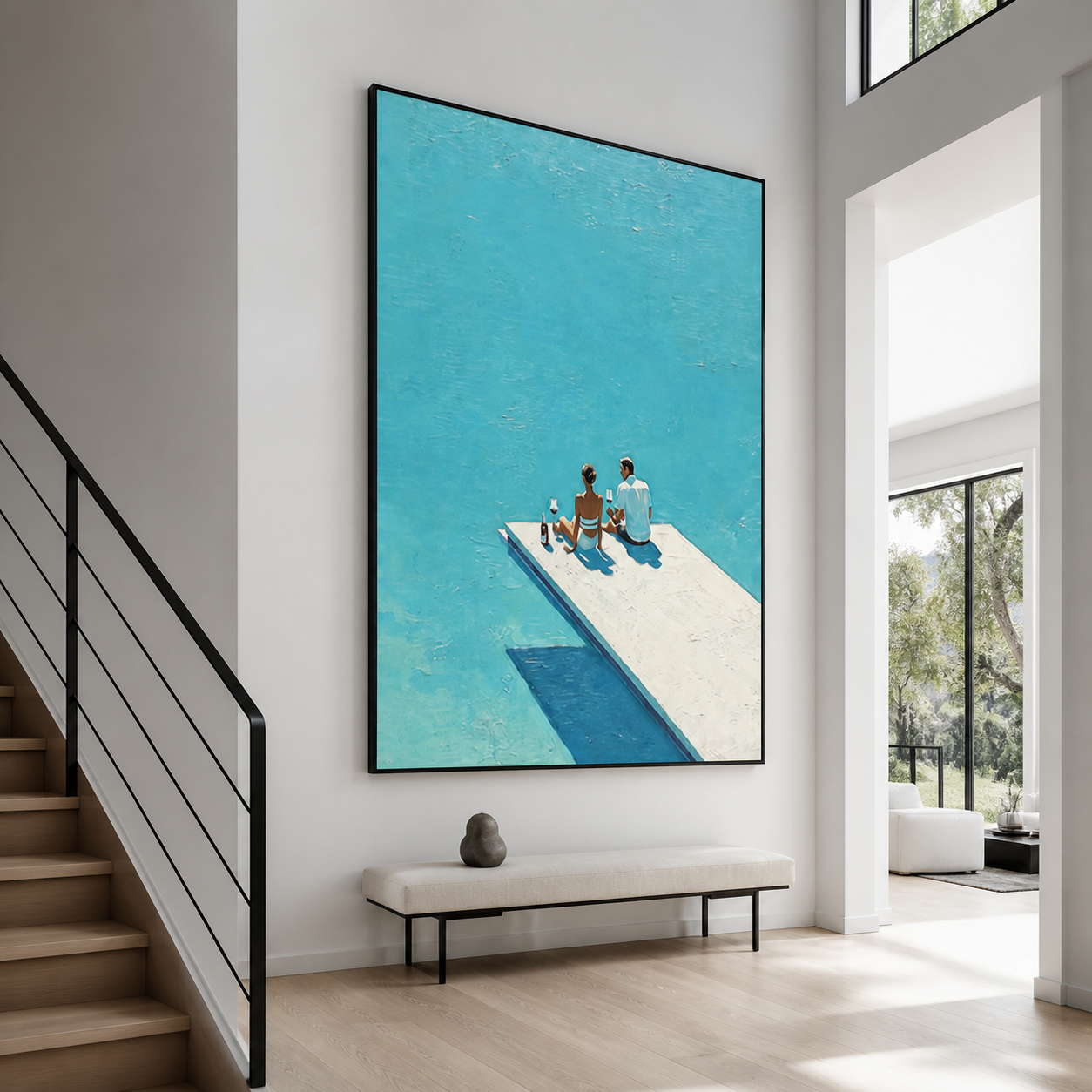 Coastal Romance - Couple Drinking Wine on Azure Pool Board