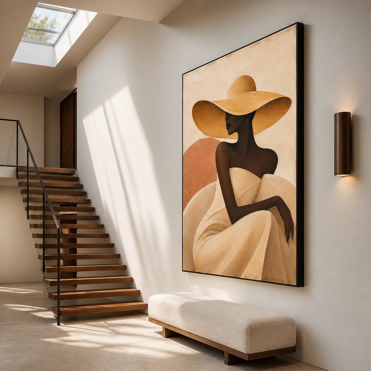 Solstice Elegance - Warm Ochre & Sunburst Silhouette Canvas