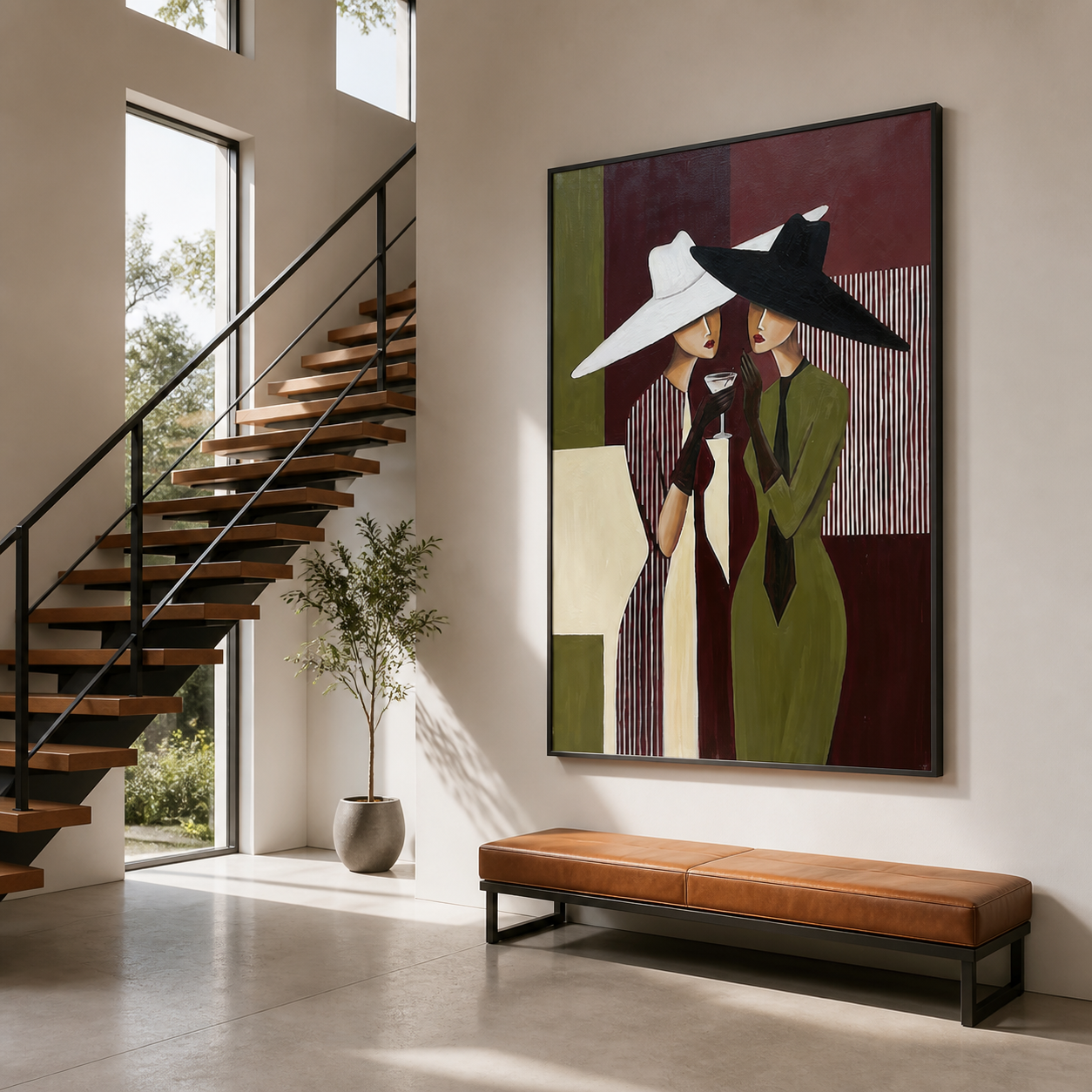 Velvet Whispers - Black & White Hat Duo Cocktail Canvas