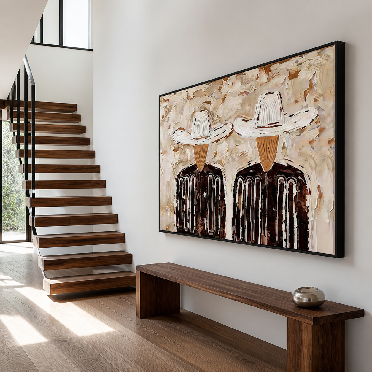 Ranch Heritage - Heavy Impasto Cowboy Duo Horizon Canvas