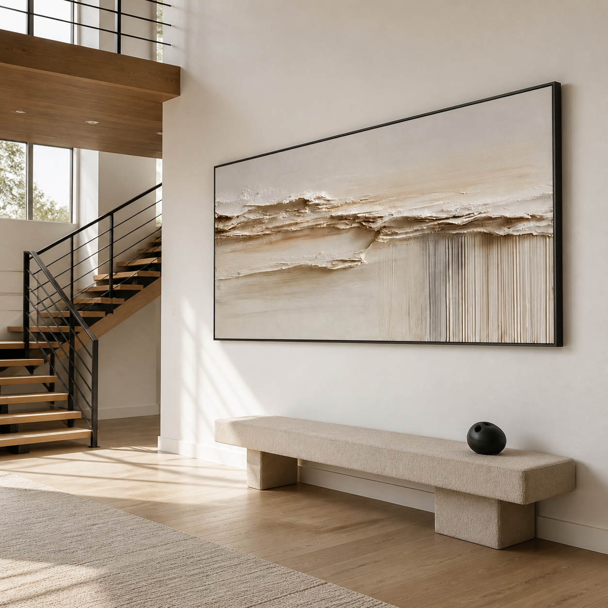 Sandstone Waves - Minimalist Heavy Impasto Horizon Canvas