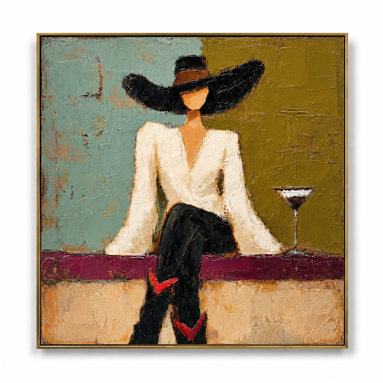 Golden Hour Lounge - Chic Lady in Black Hat with Cocktail