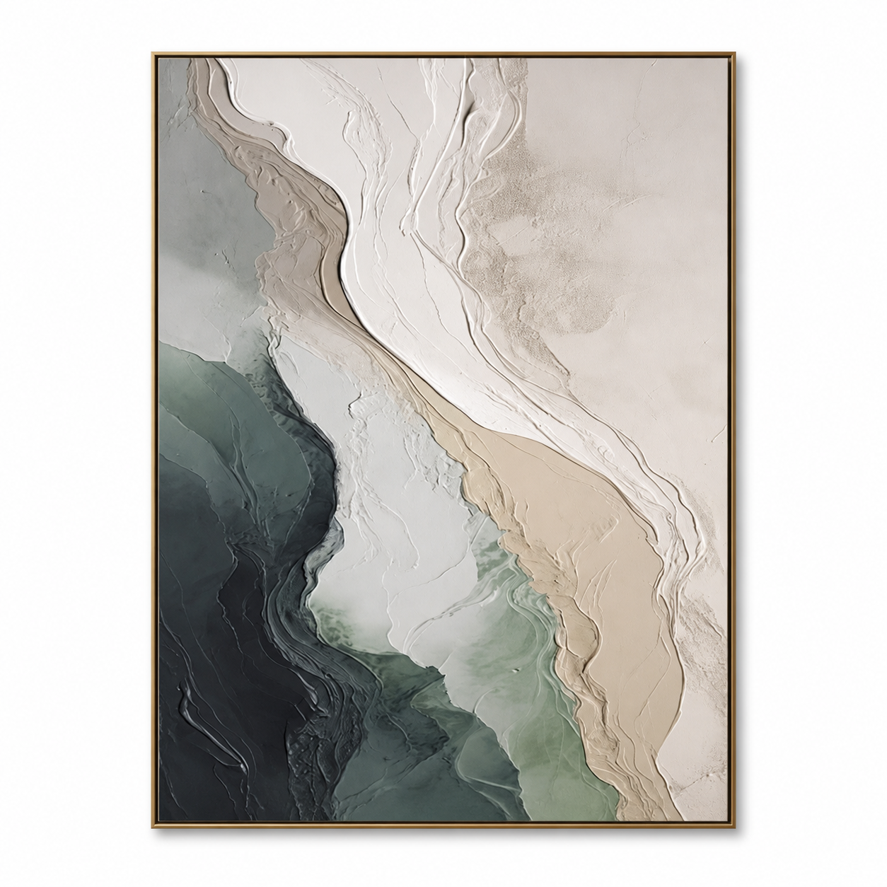 Earth & Ocean - Green & Cream Sculpted Coastal Texture Painting