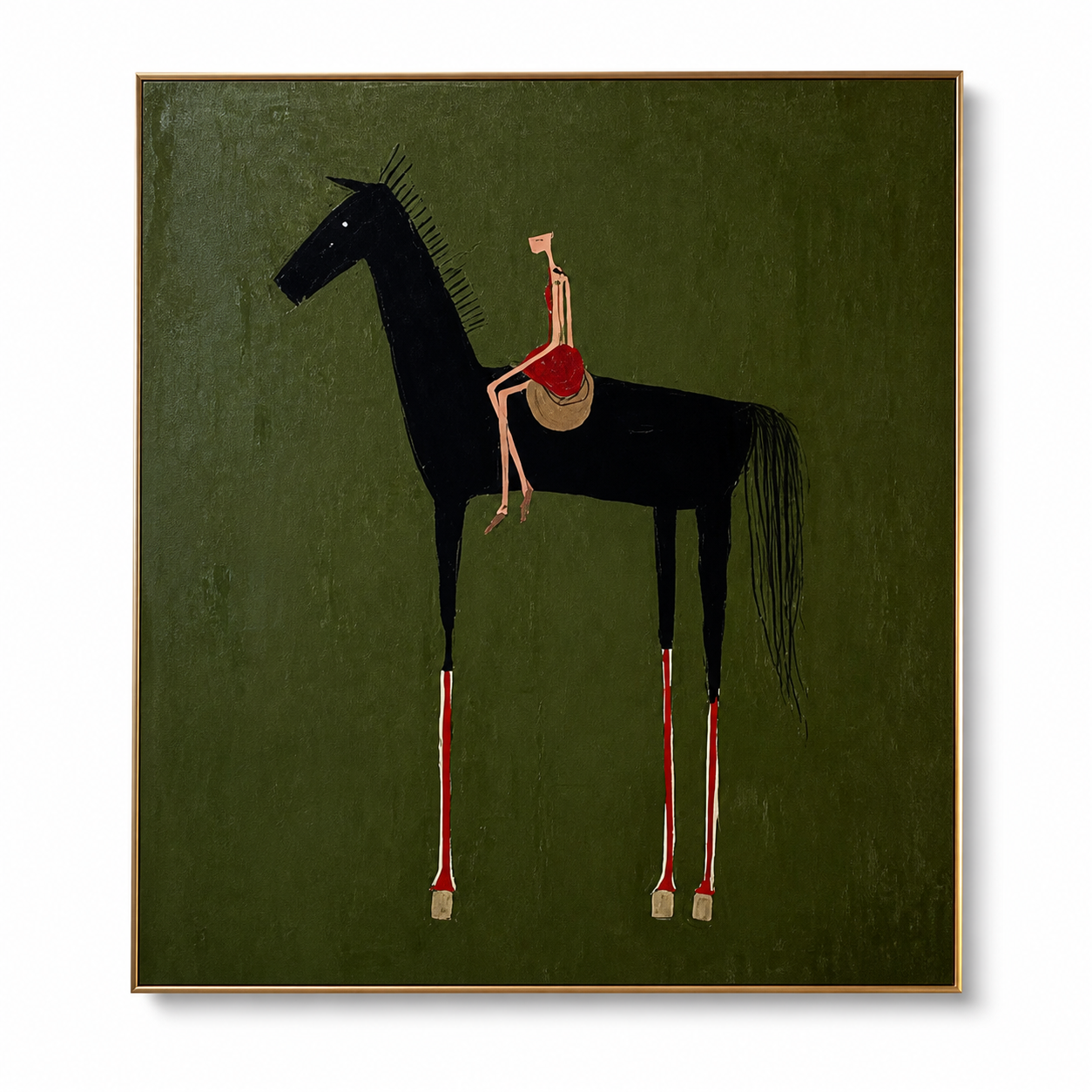 Crimson Sunset Strides - Tall Black Horse & Picador Painting