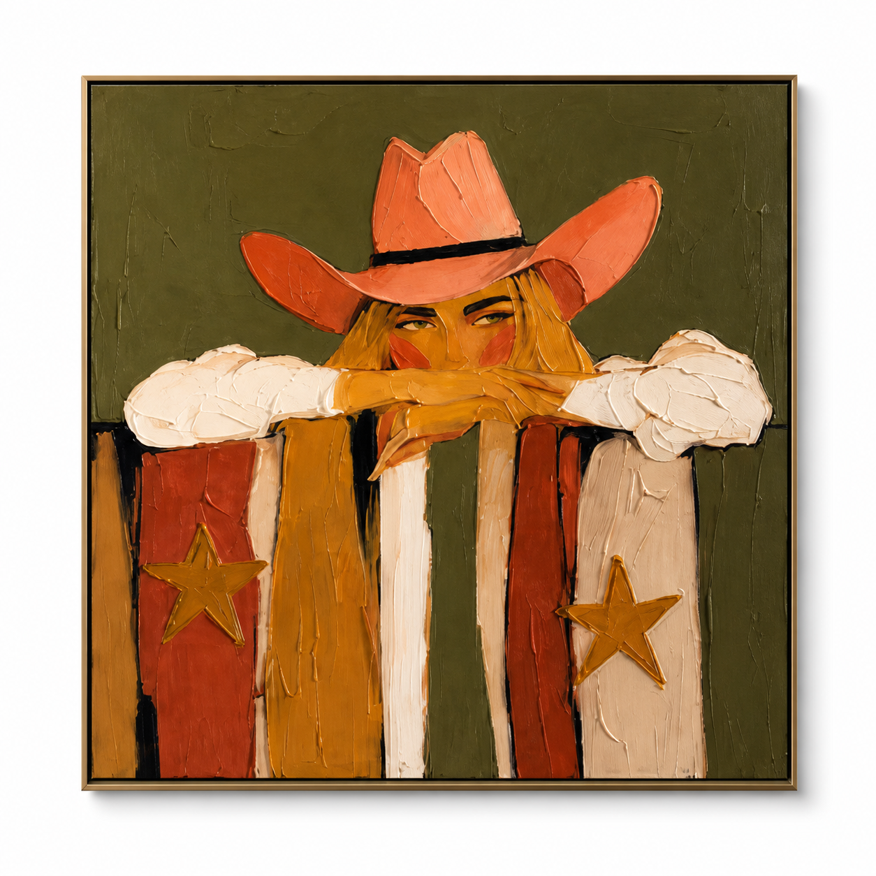 Texas Star - Pink Cowboy Hat Cowgirl & Barn Fence Painting