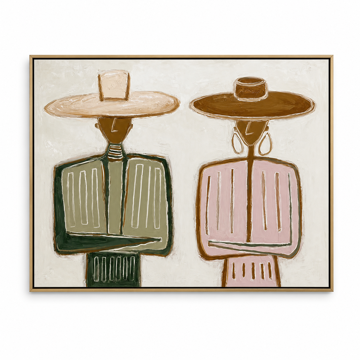 Desert Harmony - Folk Modern Couple in Wide-Brim Hats Canvas Painting