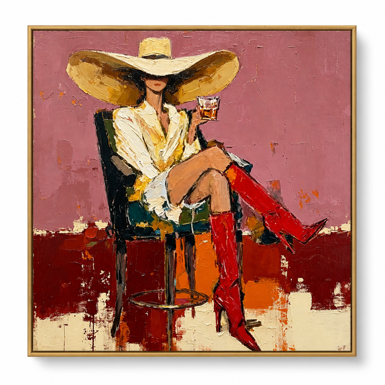 Crimson Stiletto - Chic Woman with Wide Brim Hat & Red Boots