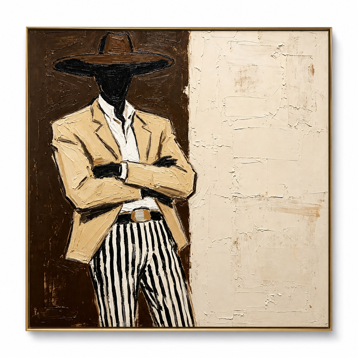 Mysterious Suitor - Faceless Man in Beige Suit & Striped Pants