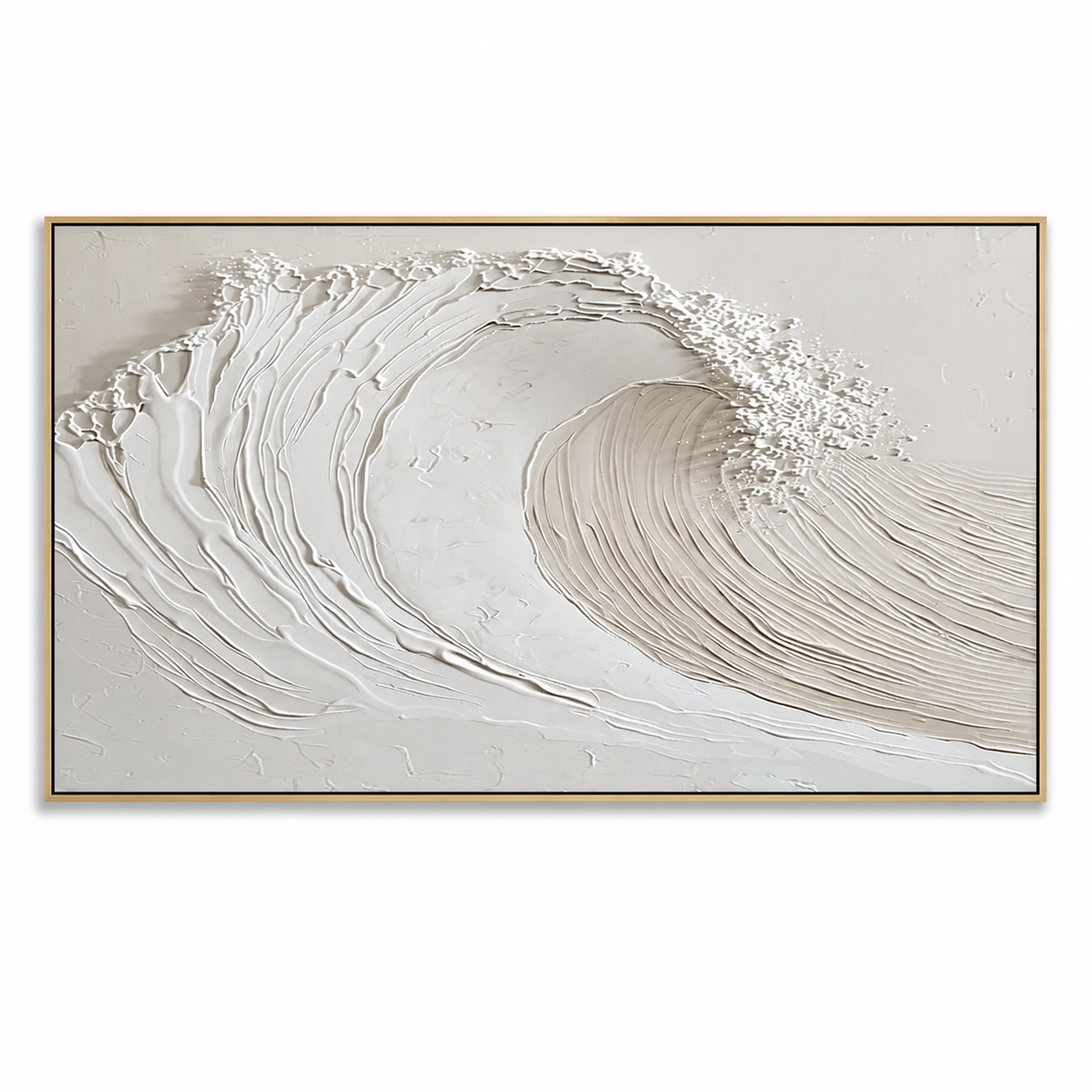 Pristine Crest - Minimalist White Ocean Wave Impasto Horizontal Canvas