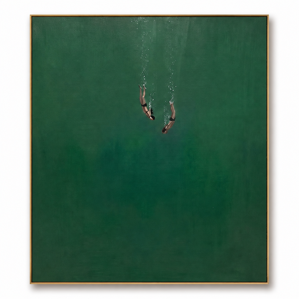 Jade Depths - Twin Swimmers Diving Deep Abstract Painting