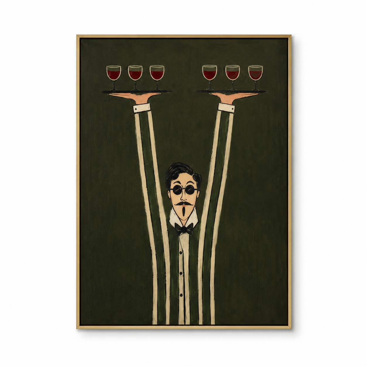 Grand Concierge - Whimsical Tall Waiter with Red Wine Canvas