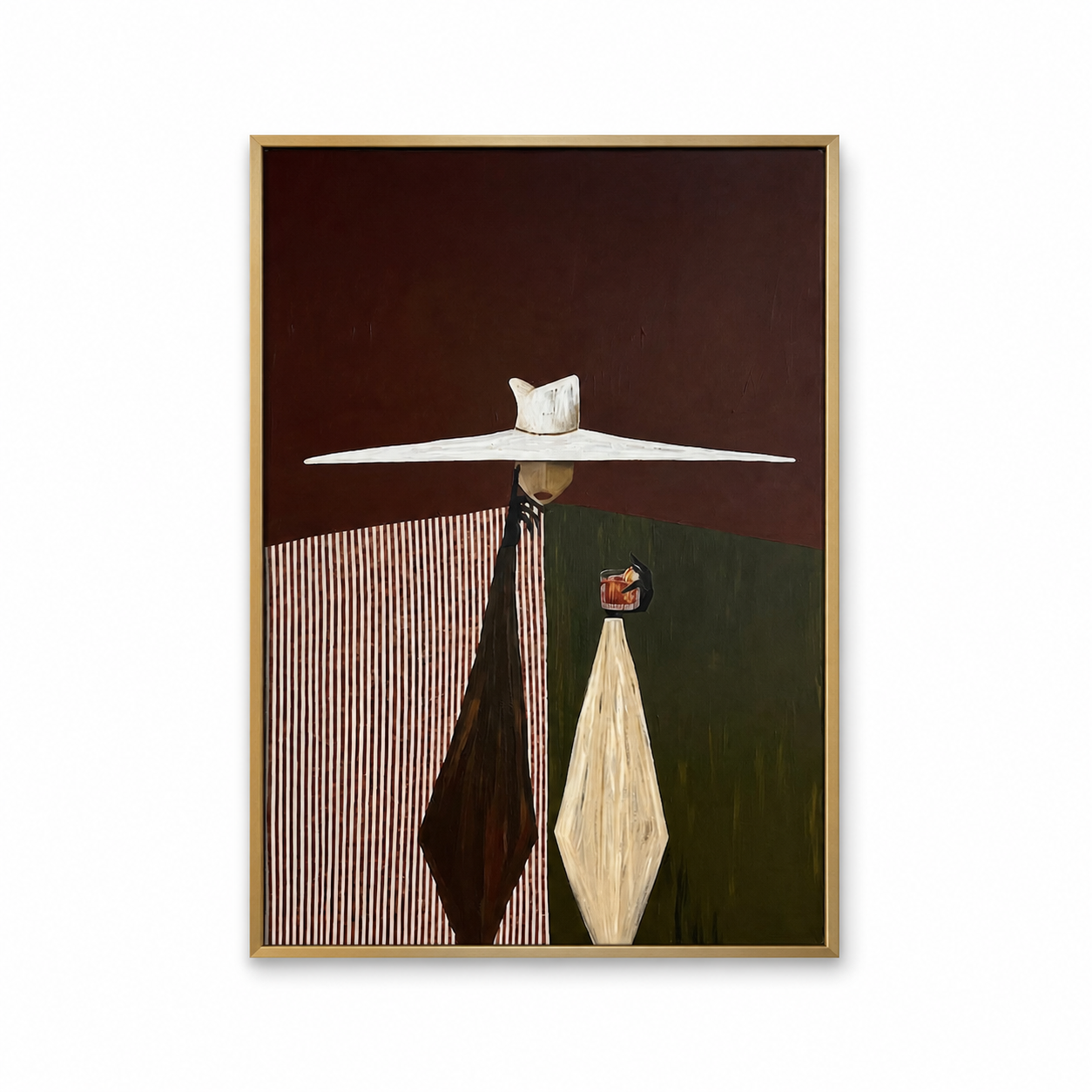 Bourbon Chic - Modern Striped Fashion Lady with White Hat Painting