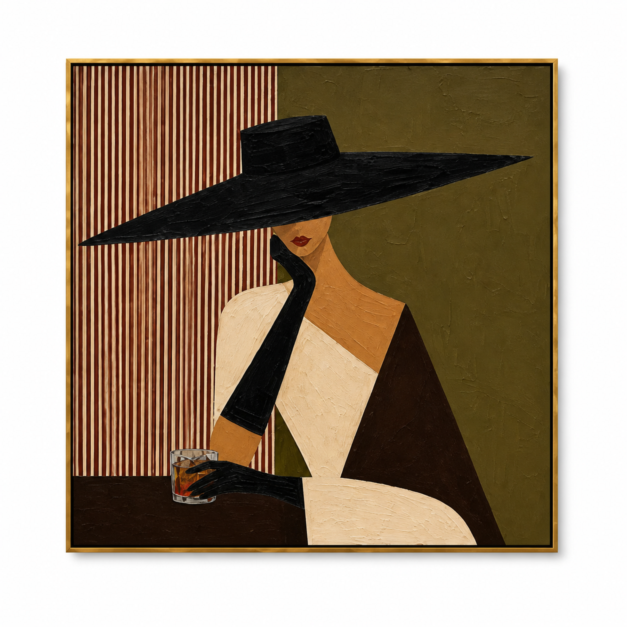 Midnight Lounge - Vintage Black Hat & Whiskey Lady Canvas Painting