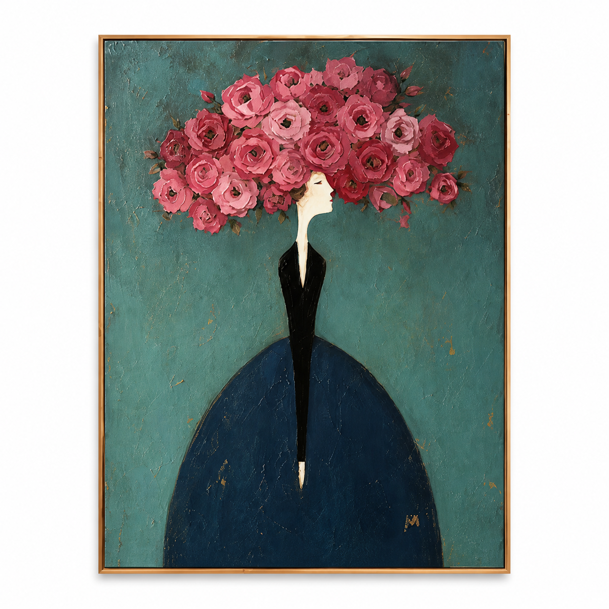 Flora Elegance - High Fashion Woman with Peony Crown Impasto Painting