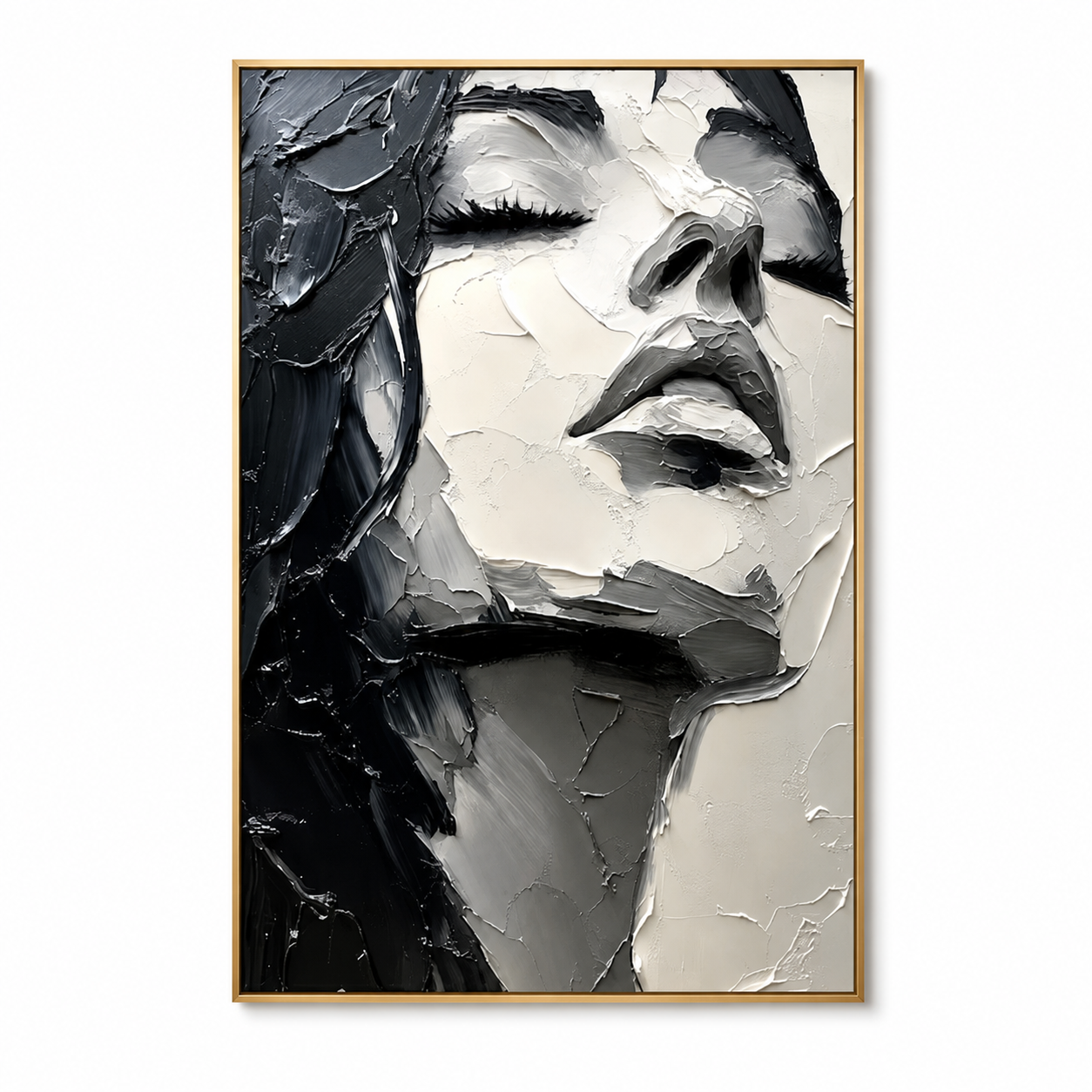 Sculptural Serenity - Heavy Impasto Black & White Woman Face Canvas