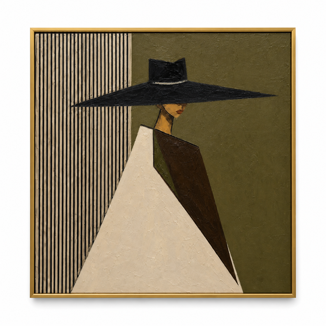 Garde Silhouette - Geometric Fluted & Black Hat Elegance Oil Painting