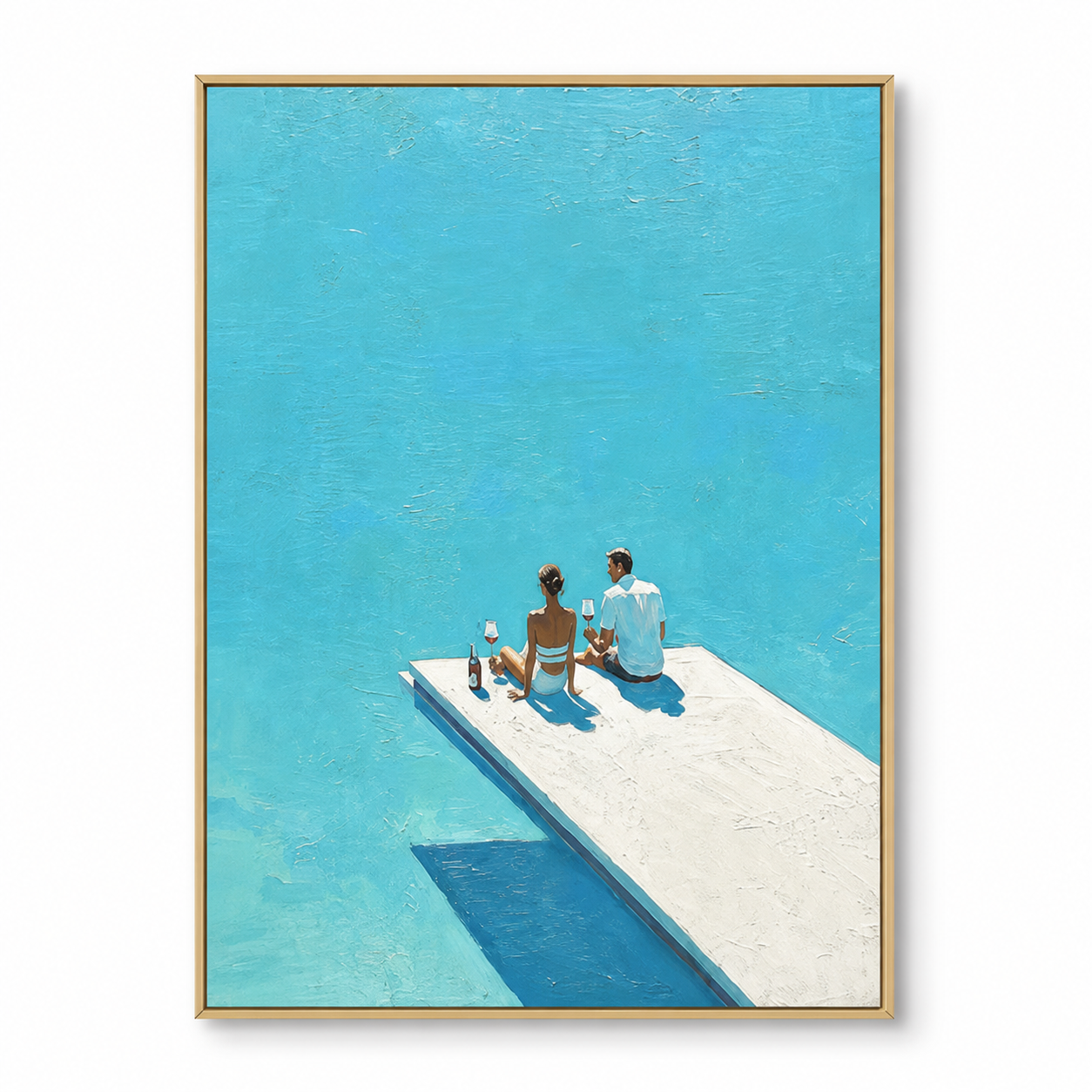 Coastal Romance - Couple Drinking Wine on Azure Pool Board