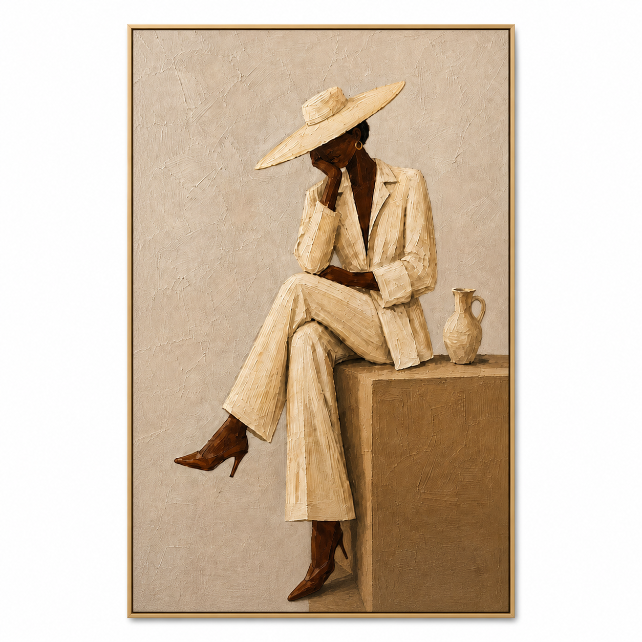 Casual Sophistication - Terracotta & Beige Seated Fashion Canvas