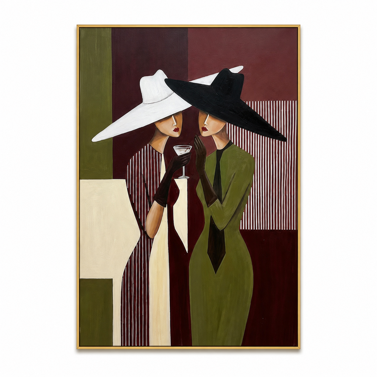 Velvet Whispers - Black & White Hat Duo Cocktail Canvas
