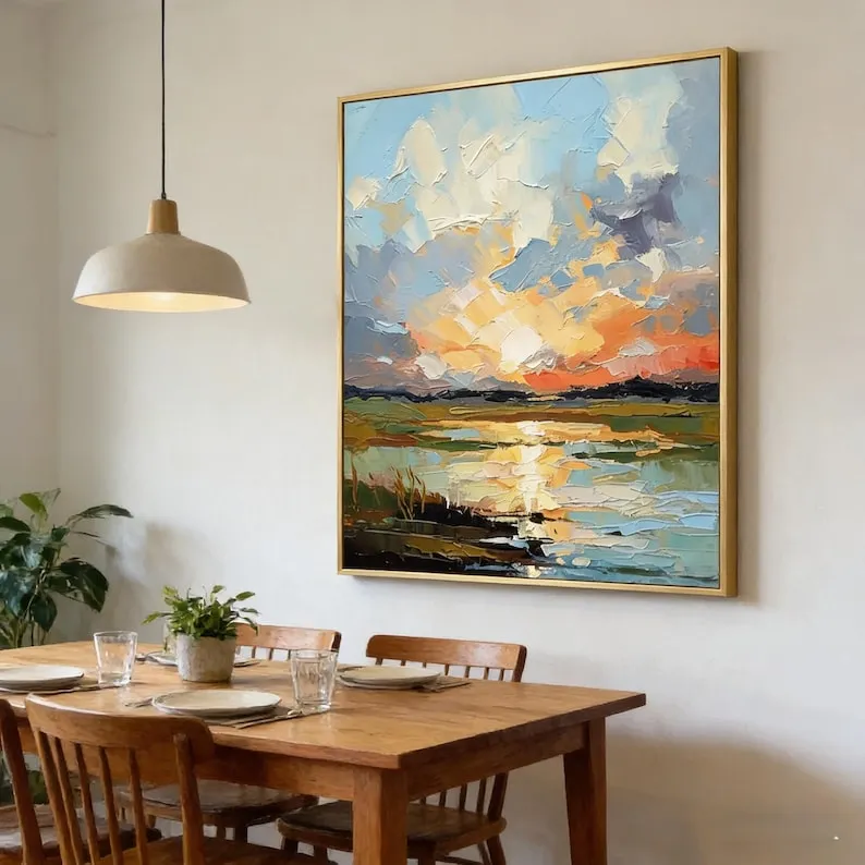 Golden Horizon - Modern Sunset Landscape Heavy Impasto Canvas Art