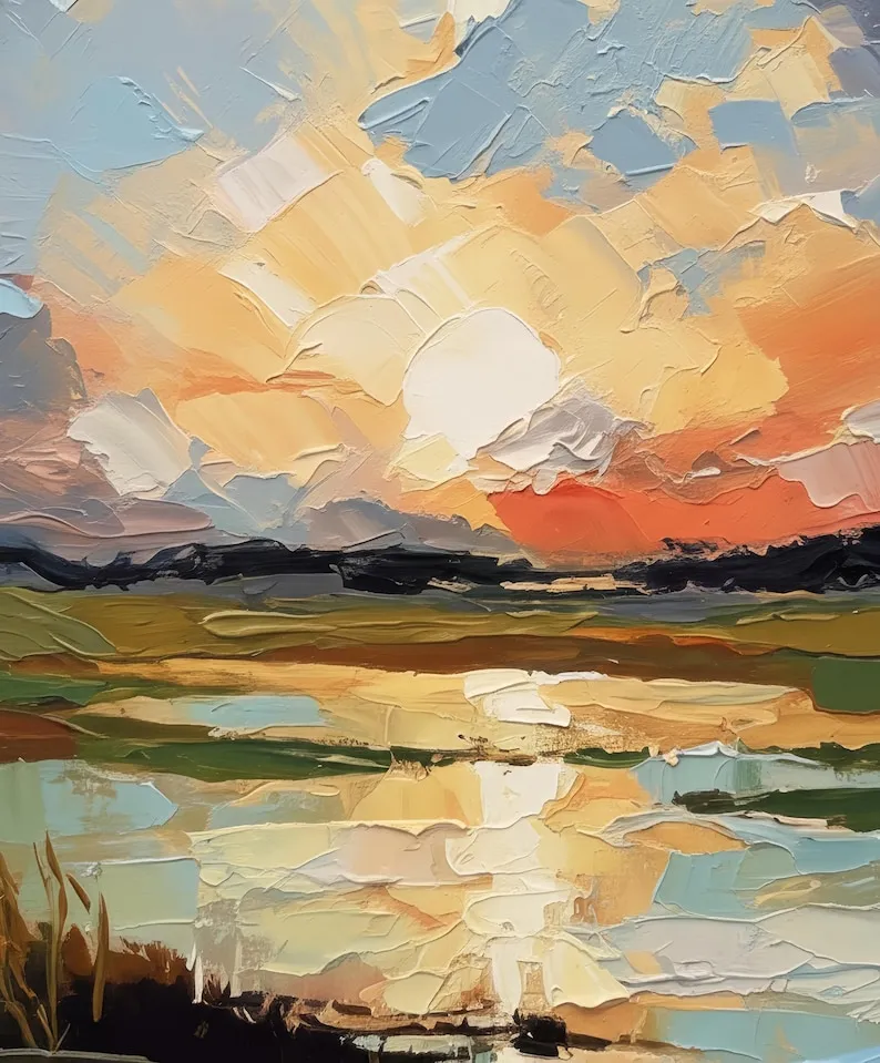 Golden Horizon - Modern Sunset Landscape Heavy Impasto Canvas Art