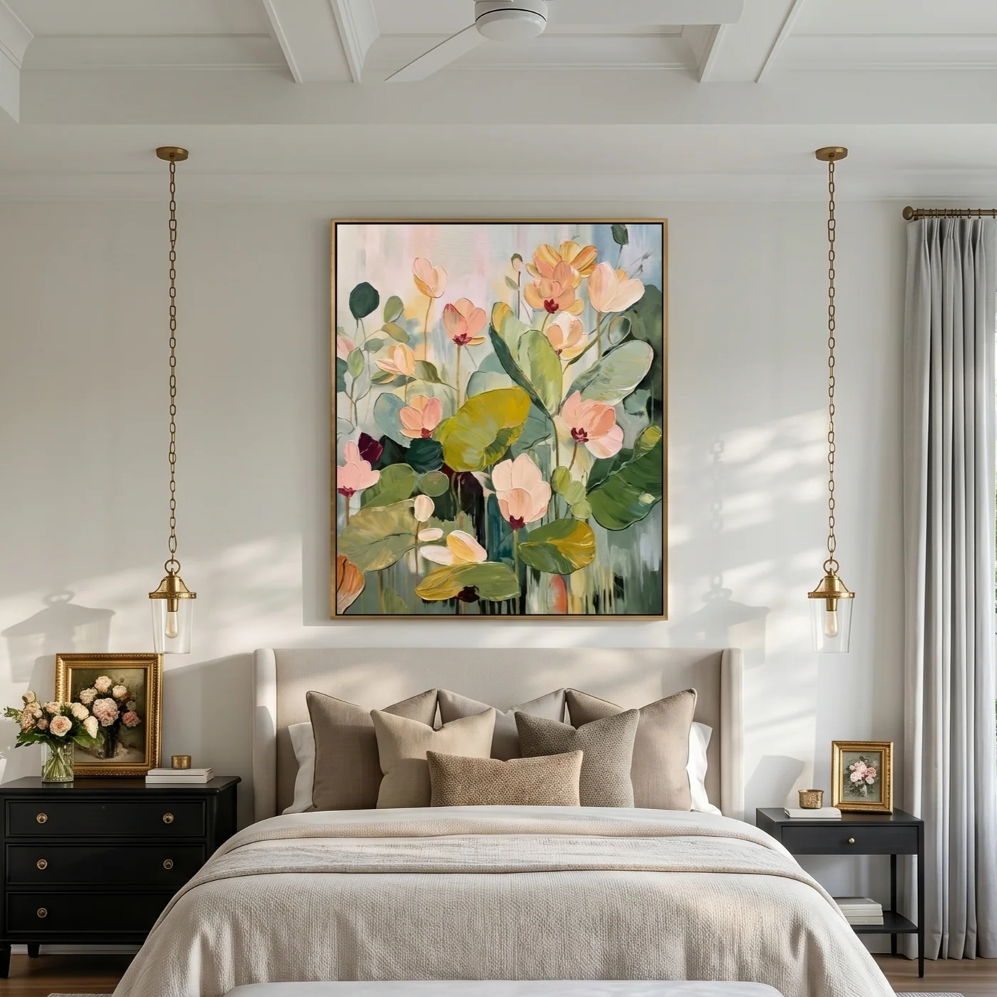 Blush Petals Rising - Peach Floral Garden Oil Painting