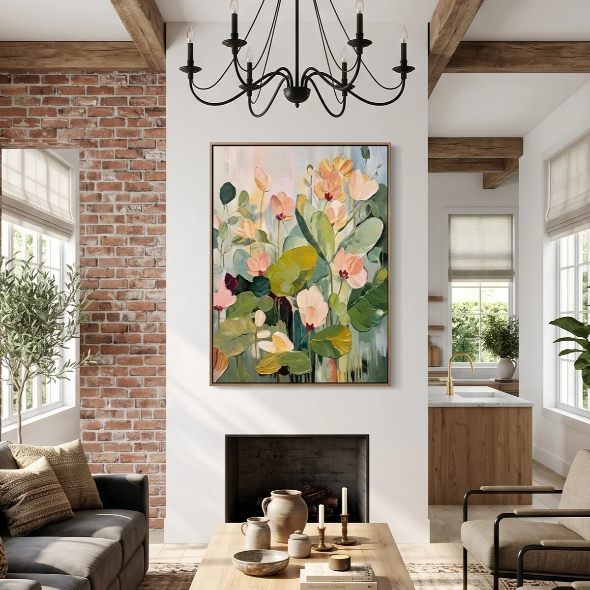 Blush Petals Rising - Peach Floral Garden Oil Painting