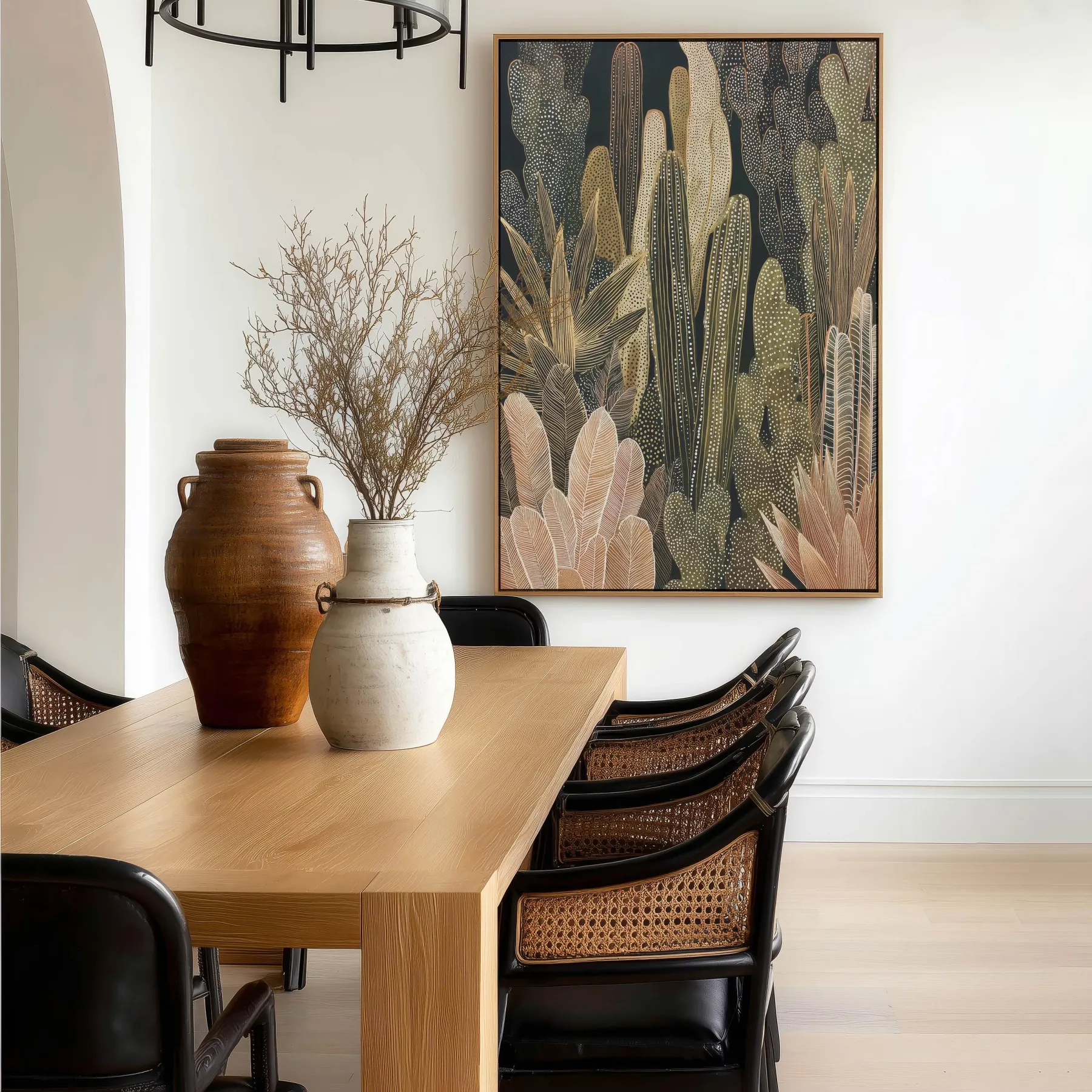 Desert Botanical - Muted Green Cactus Forest Heavy Textured Canvas Painting