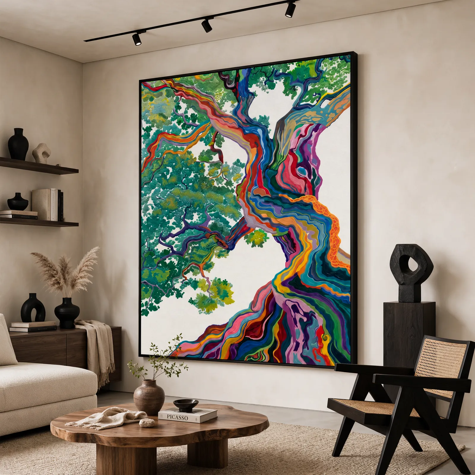 Rainbow Cypress - Vibrant Abstract Twisted Tree Heavy Textured Oil