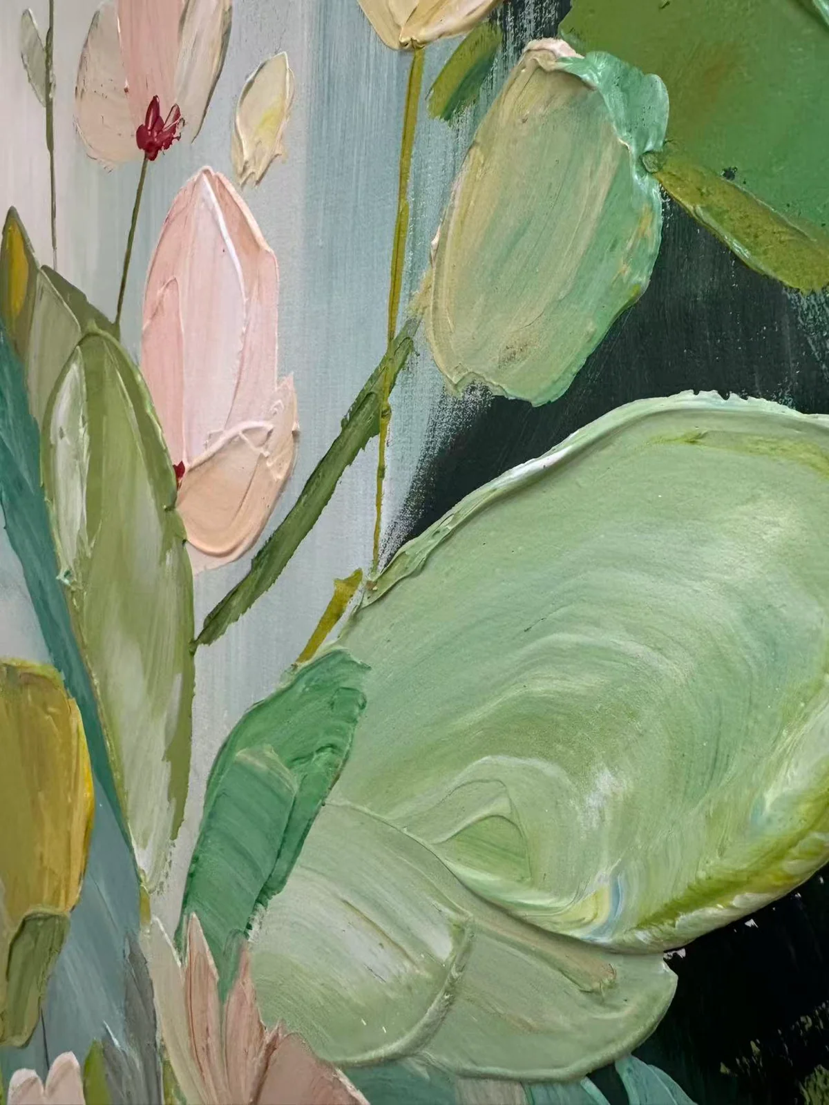 Blush Petals Rising - Peach Floral Garden Oil Painting