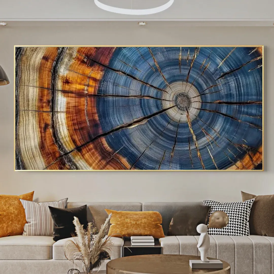  Tree of Time - Abstract Wood Grain & Deep Blue Ring Canvas Art   