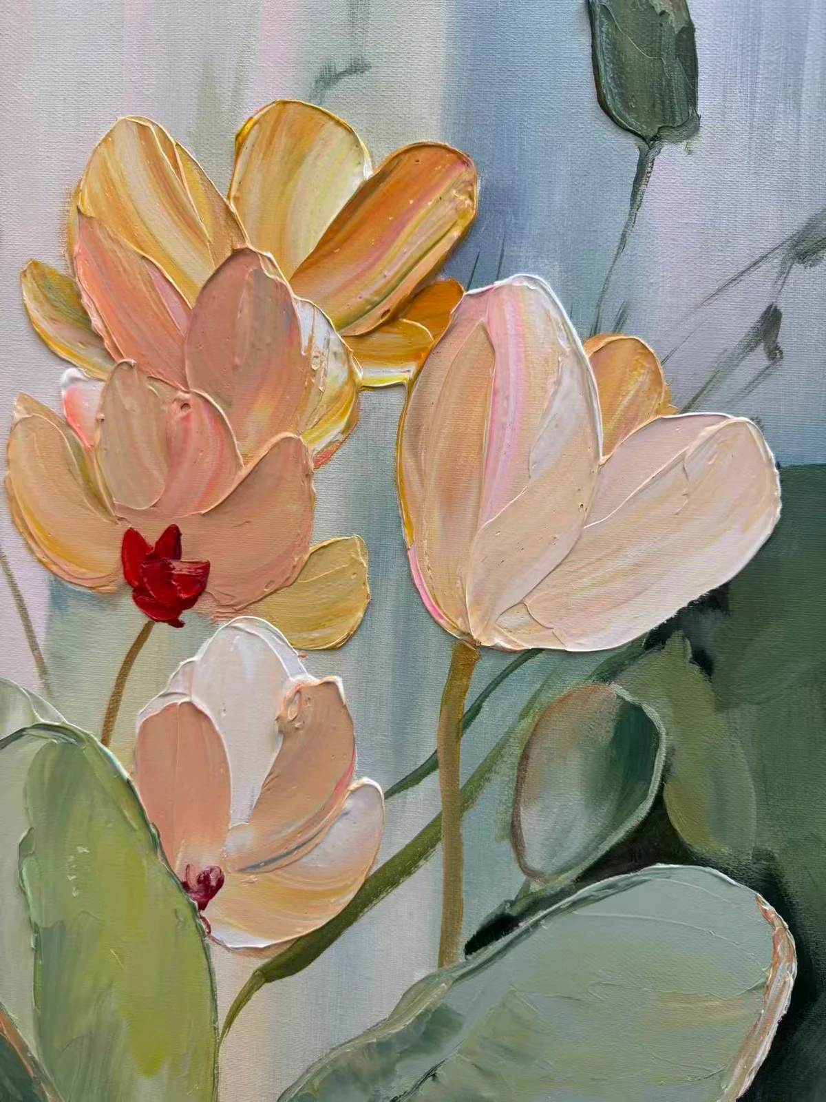 Blush Petals Rising - Peach Floral Garden Oil Painting