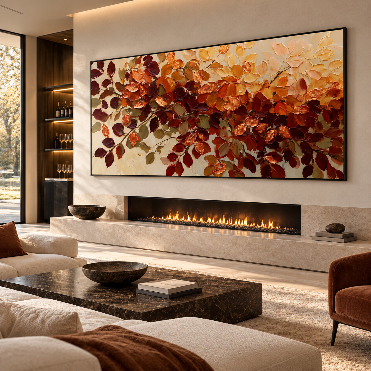 Autumn Cascade - Terracotta & Warm Amber Leaves Heavy Impasto Canvas Art