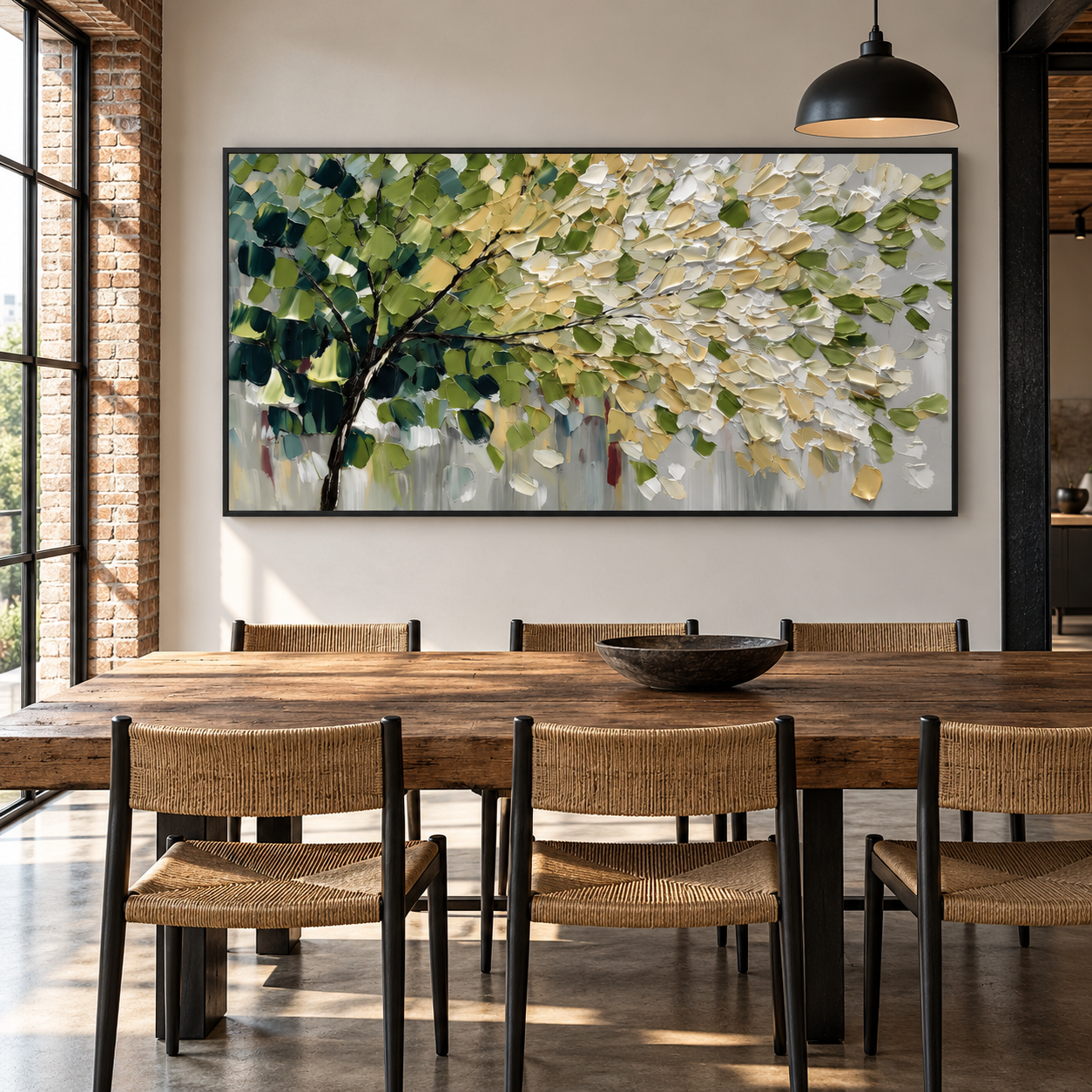 Canopy of Gold - Vibrant Green & Gold Leaf Tree 3D Impasto Canvas Art