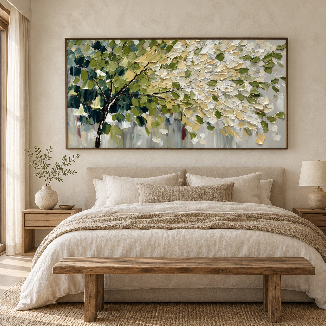 Canopy of Gold - Vibrant Green & Gold Leaf Tree 3D Impasto Canvas Art