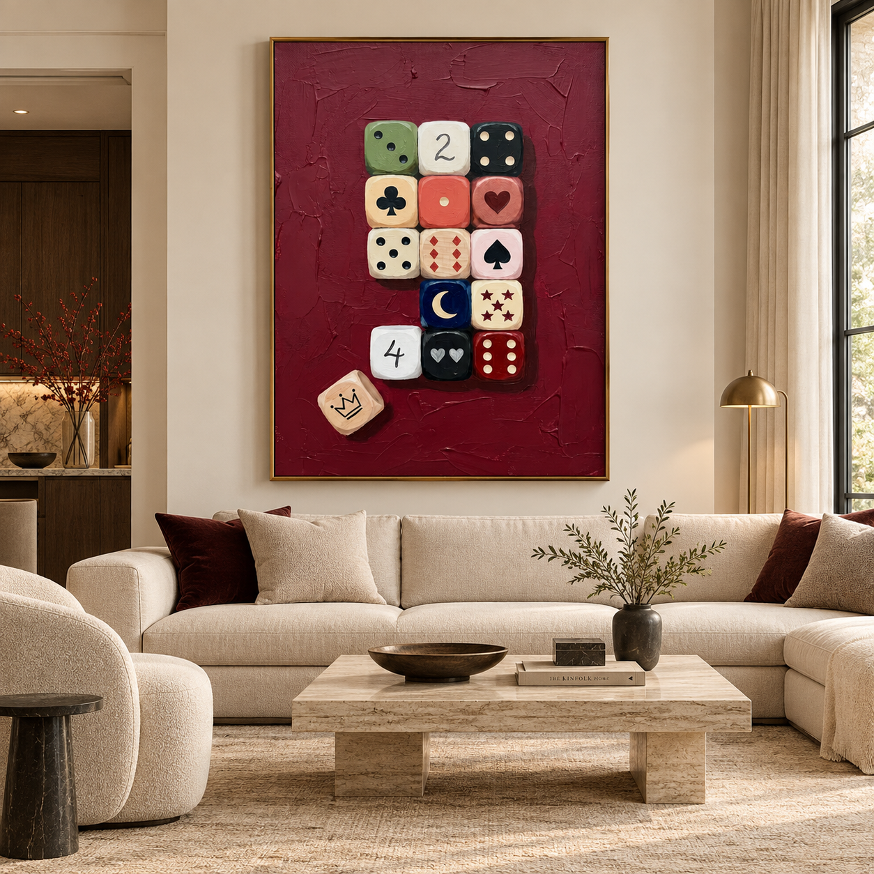 Crimson Game - Vintage Dice & Playing Card Symbols Impasto Canvas Art