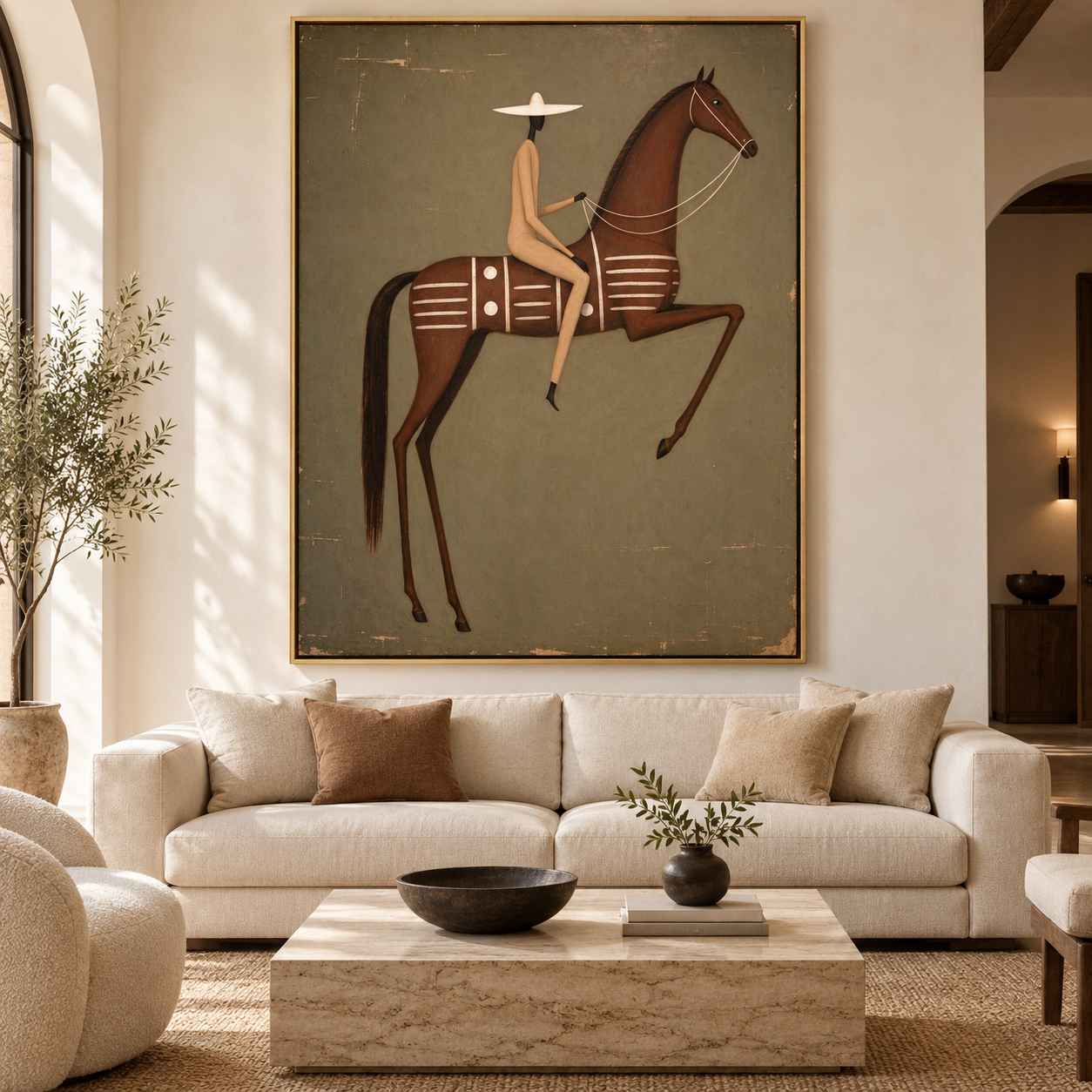 Minimalist Folk Rider - Abstract Geometric Horse & Rider Canvas Art