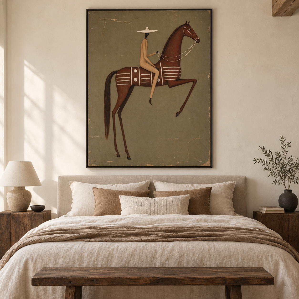 Minimalist Folk Rider - Abstract Geometric Horse & Rider Canvas Art