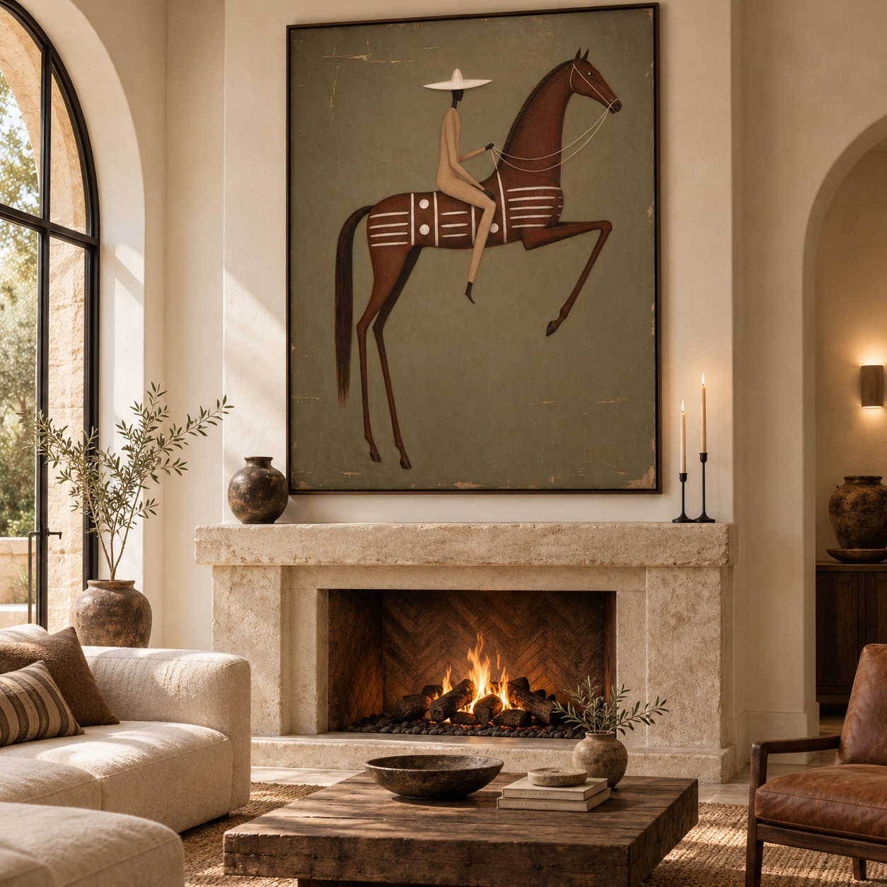 Minimalist Folk Rider - Abstract Geometric Horse & Rider Canvas Art