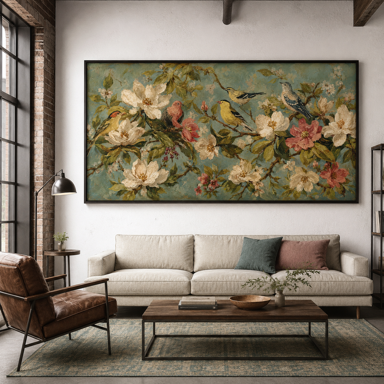 Spring Symphony - Birds & Blooming Magnolias Textured Canvas Art
