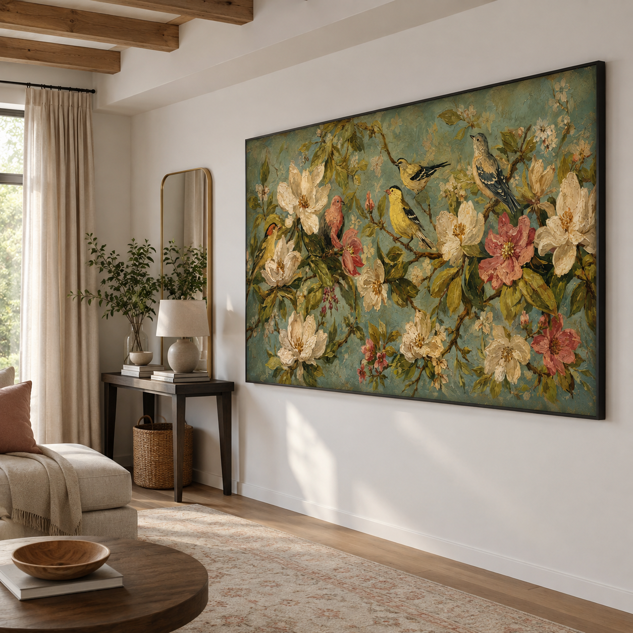 Spring Symphony - Birds & Blooming Magnolias Textured Canvas Art