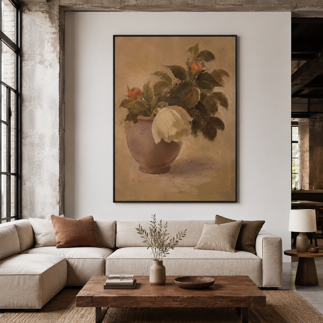 Classic Solitude - White Peony in Ceramic Vase Still Life Painting