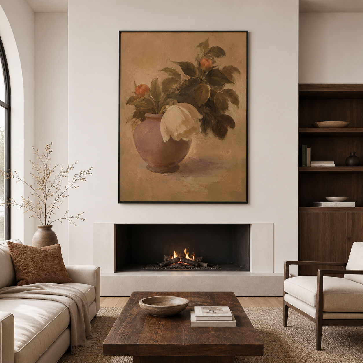 Classic Solitude - White Peony in Ceramic Vase Still Life Painting